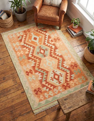 3' 3 x 5' Hand Woven Kilim Waziri Wool Rug