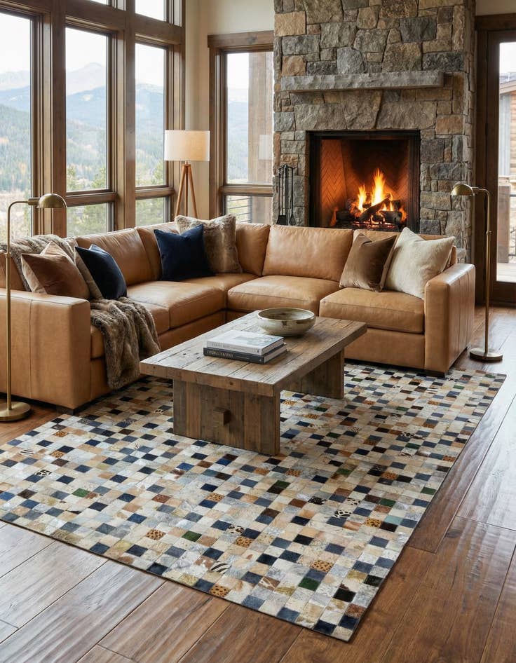 Detail image of 5' 1 x 8' Cowhide Leather Rug