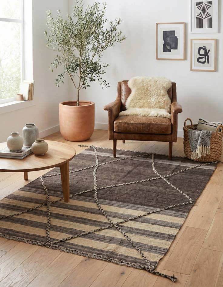 Detail image of 4' 2 x 6'  Hand Woven Kilim Modern Wool Rug