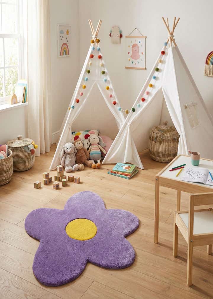 2' 2 x 2' 2 Happy Rugs Funky Flower Wool Round