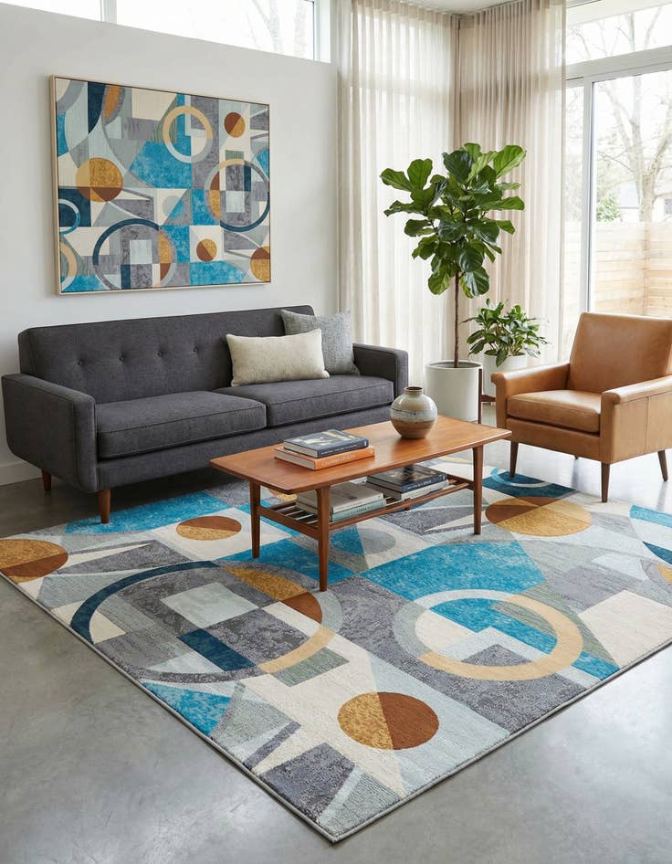 Detail image of  7' 10 x 7' 10  Washable Modern Indoor / Outdoor Square Rug