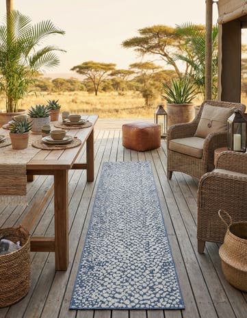 Navy Blue Easy-Clean Safari Indoor / Outdoor Runner Rug