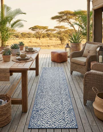 Navy Blue Easy-Clean Safari Indoor / Outdoor Runner Rug