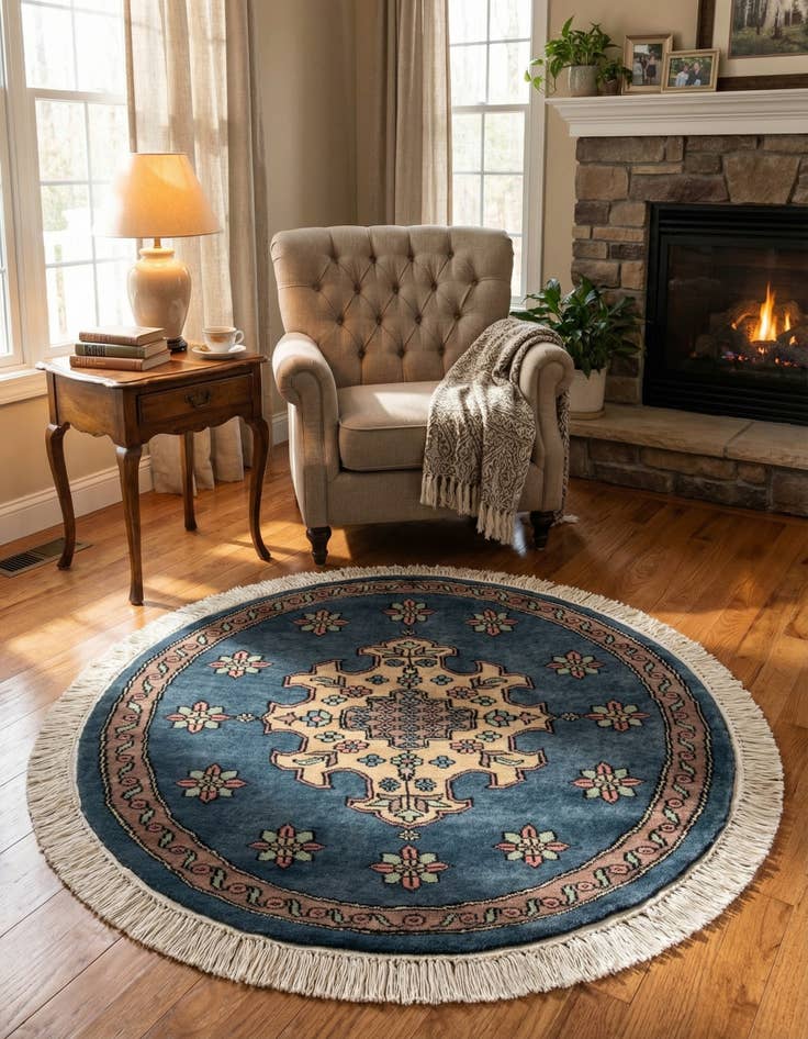 Detail image of  2' 7 x 2' 8  Hand Knotted Bokhara Oriental Round Rug