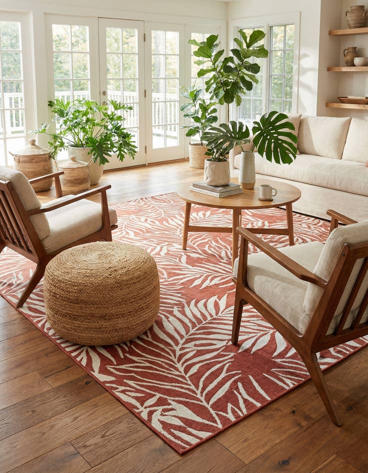 Detail image of 10' 8 x 10' 8  Washable Botanical Indoor / Outdoor Square Rug