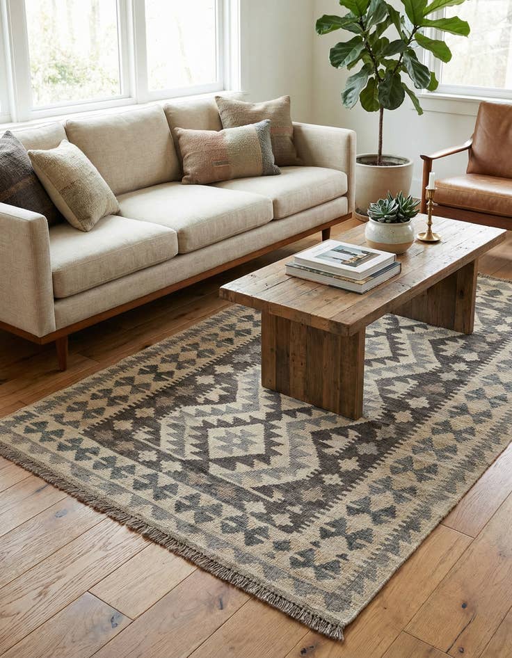 Detail image of 3' 4 x 4' 10  Hand Woven Kilim Maymana Wool Rug