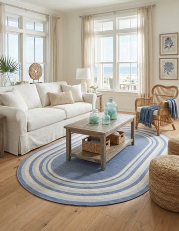 Blue Lotus Oval Rug