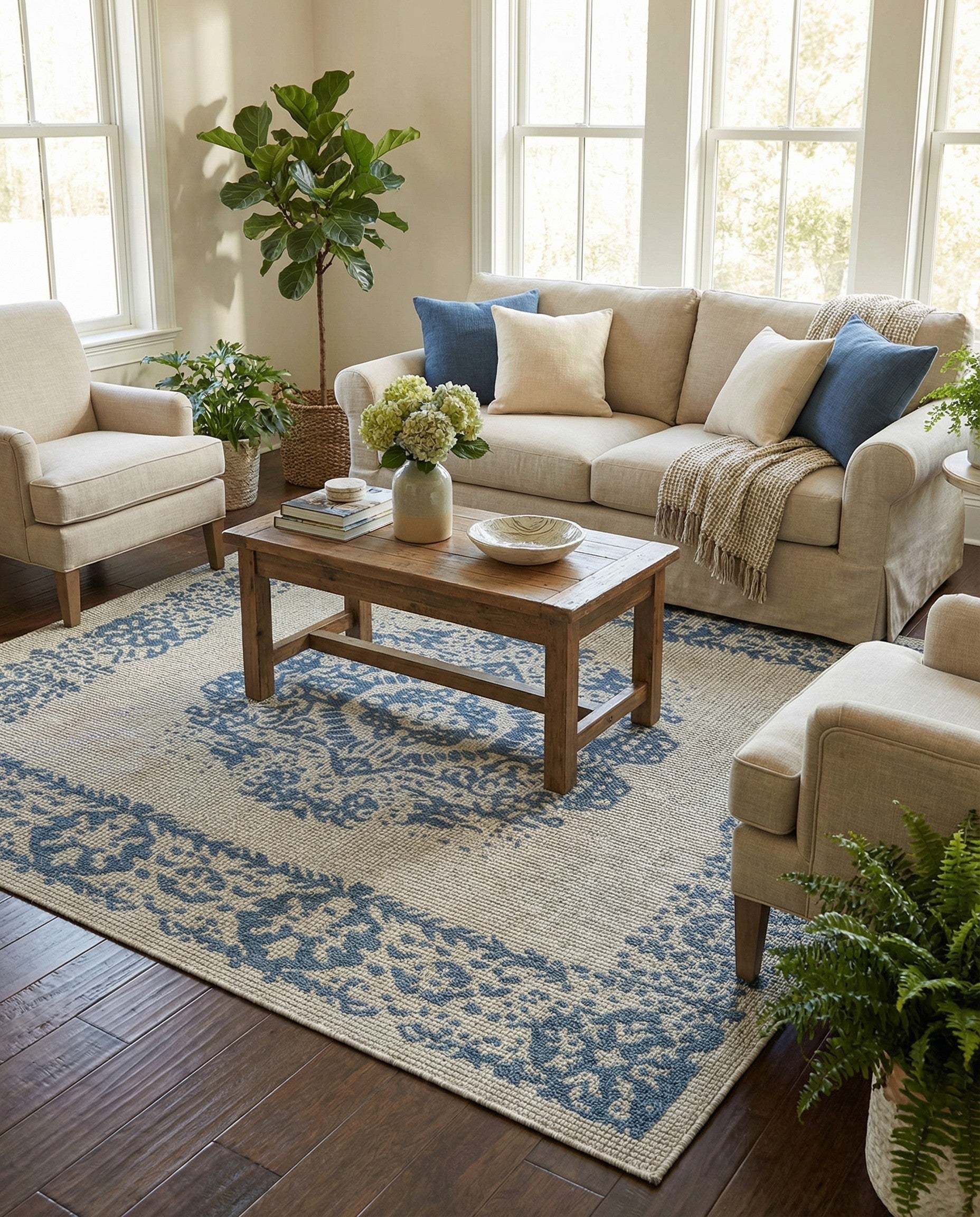  6' x 6'  Washable Traditional Indoor / Outdoor Square Rug