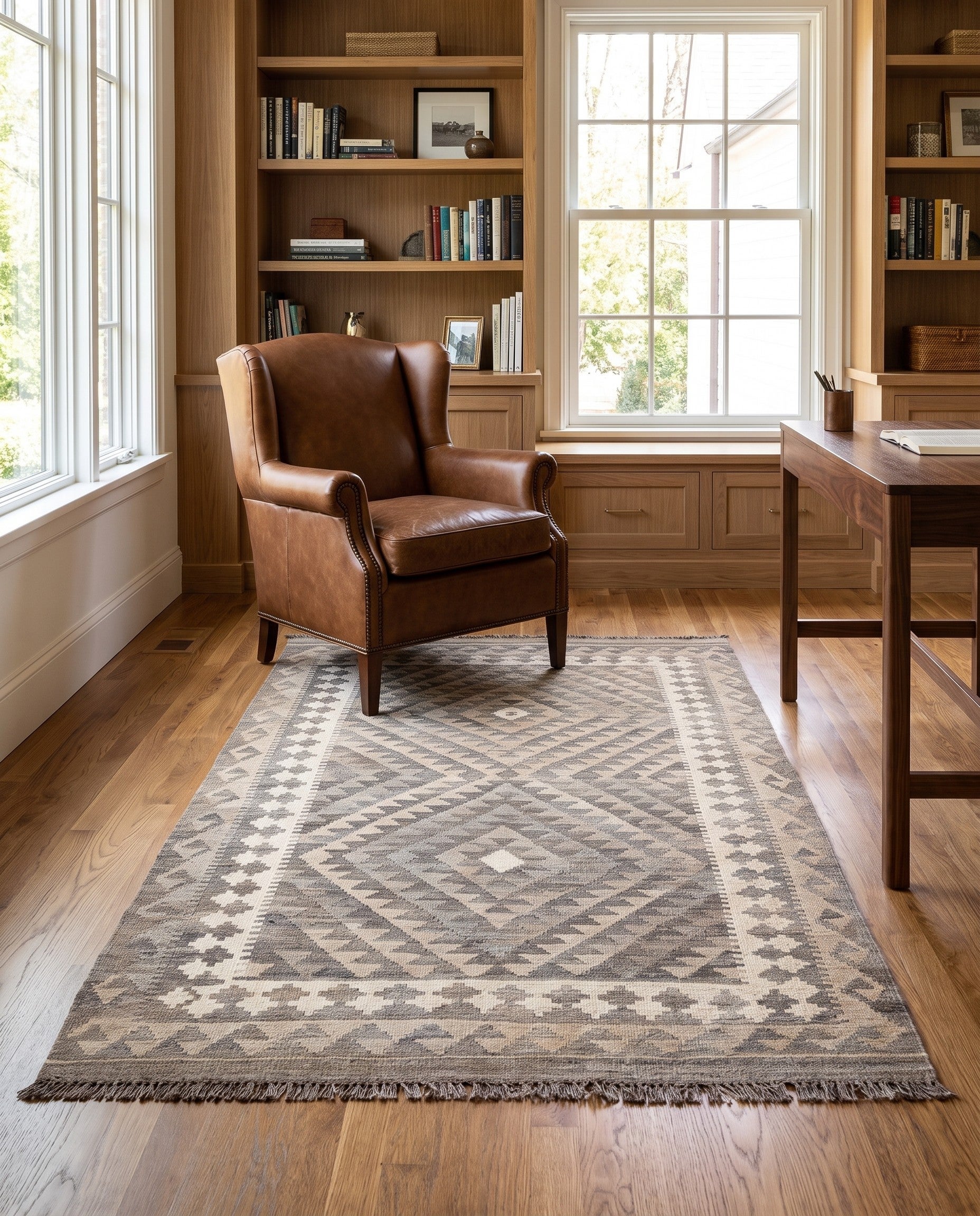 4' 1 x 6' 4 Hand Woven Kilim Maymana Wool Rug