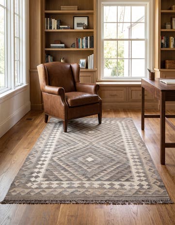 4' 1 x 6' 4 Hand Woven Kilim Maymana Wool Rug