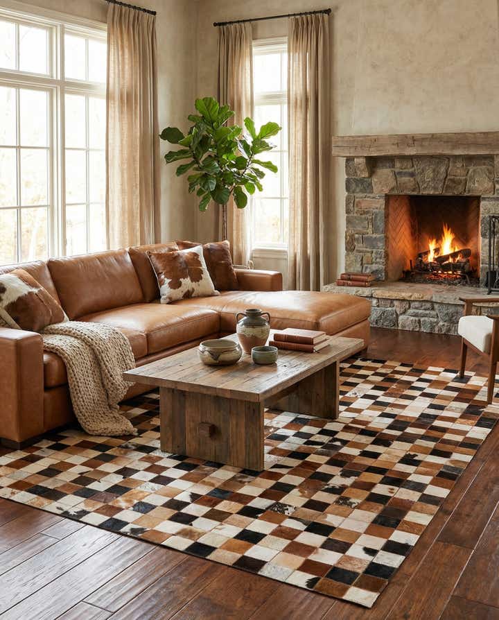 5' x 8' 1 Cowhide Leather Rug