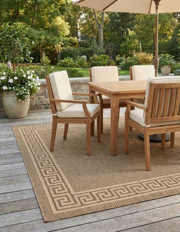 Brown Easy-Clean Border Indoor / Outdoor Rug