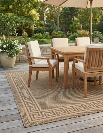 Brown Easy-Clean Border Indoor / Outdoor Rug