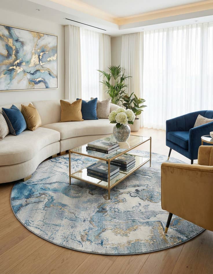 Detail image of  10' x 10'  Washable Modern Indoor / Outdoor Round Rug