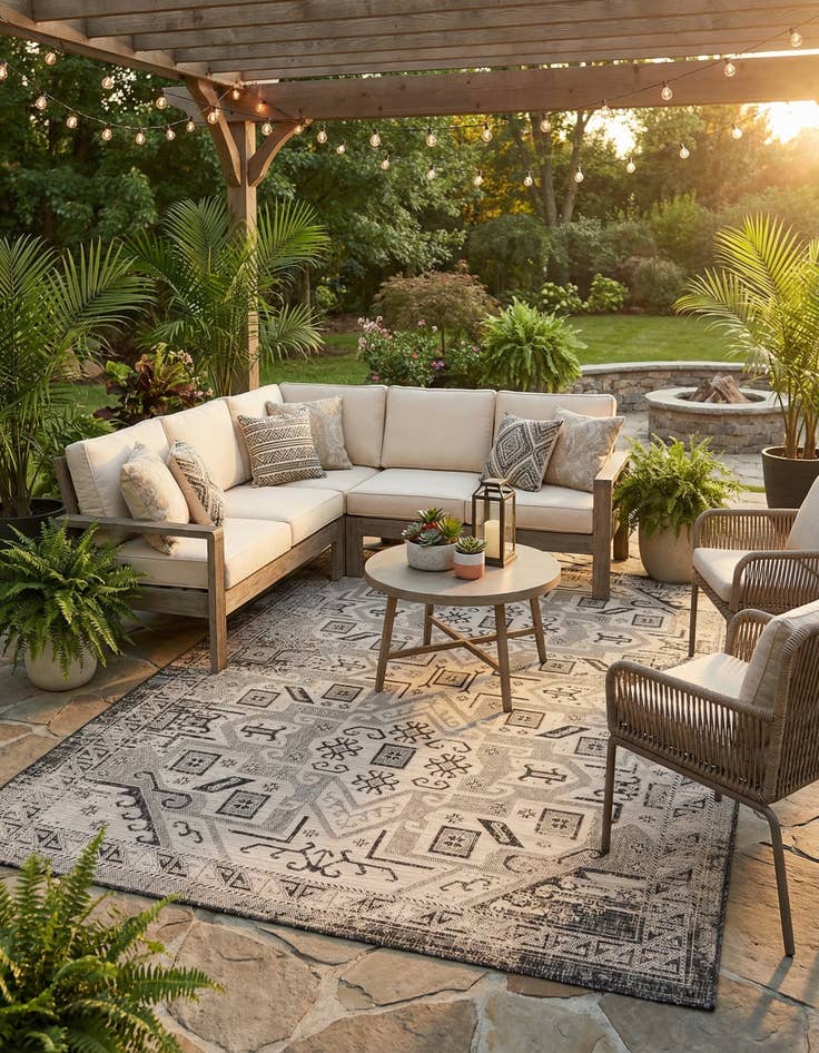 Detail image of  7' x 10'  Washable Aztec Indoor / Outdoor Rug