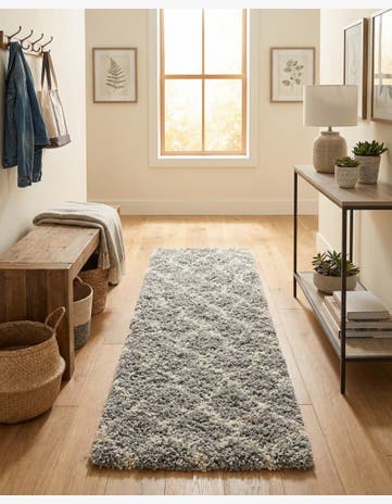 Gray Lattice Shag Runner Rug