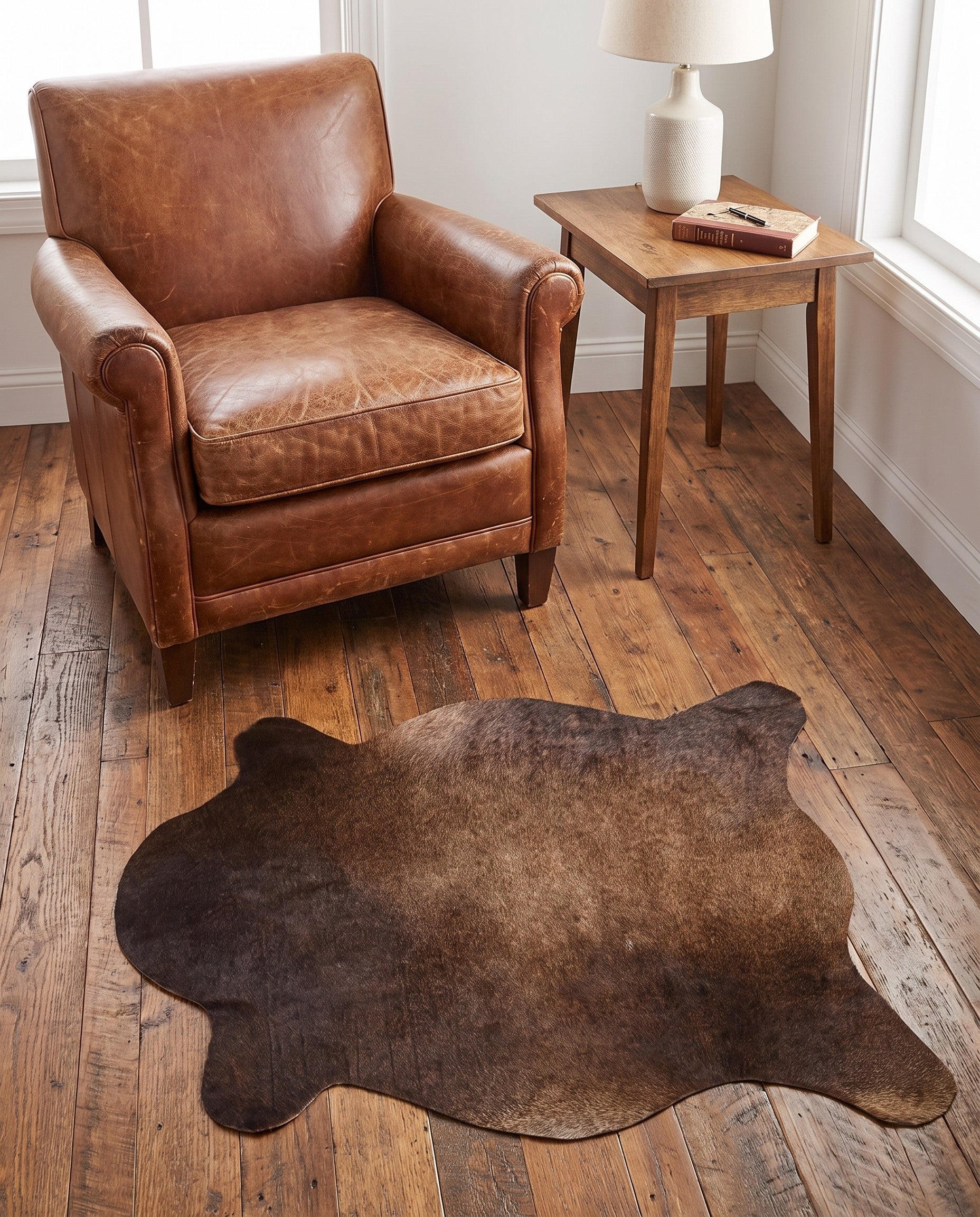 2' 2 x 2' 11 Cowhide Leather Rug