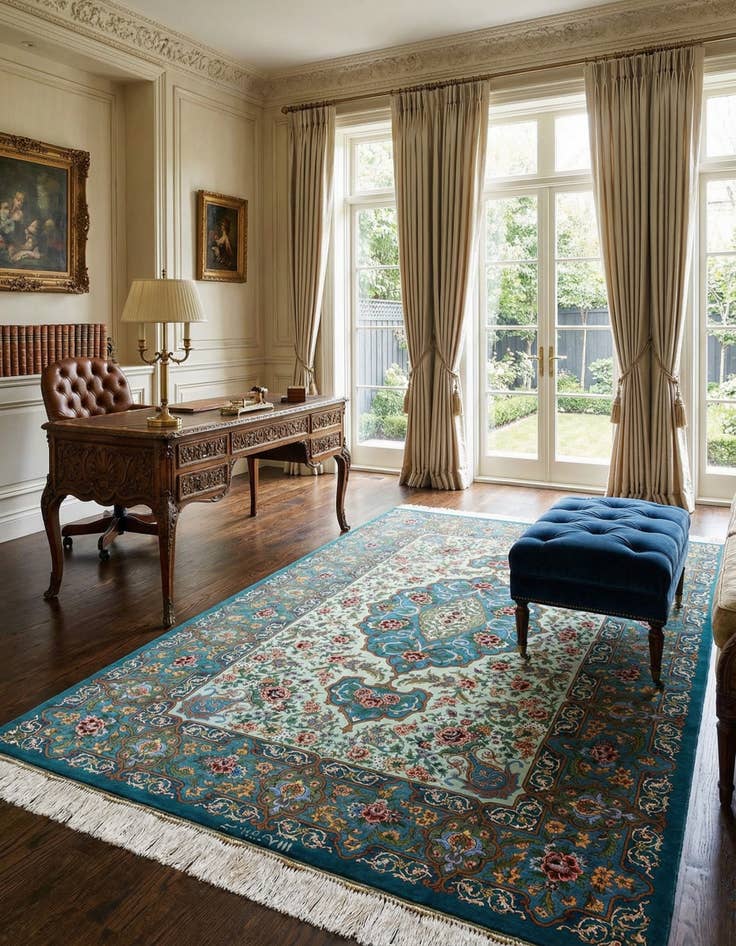 Detail image of 4' 1 x 6' 1 Ghom Silk Rug