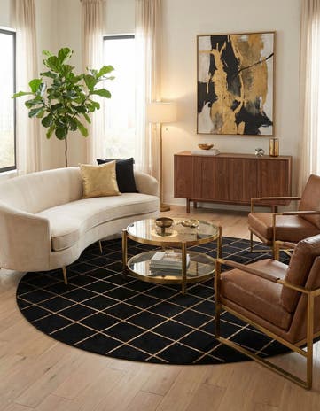 Black and Gold Vogue Geo Round Rug