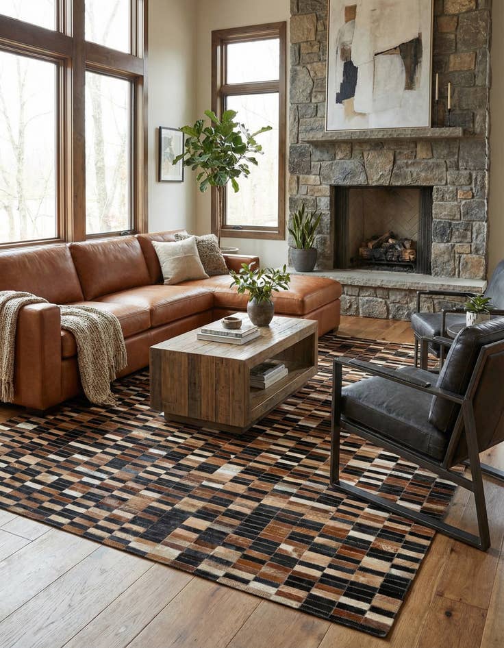 Detail image of  5' 3 x 7' 11 Cowhide - Patchwork Rug