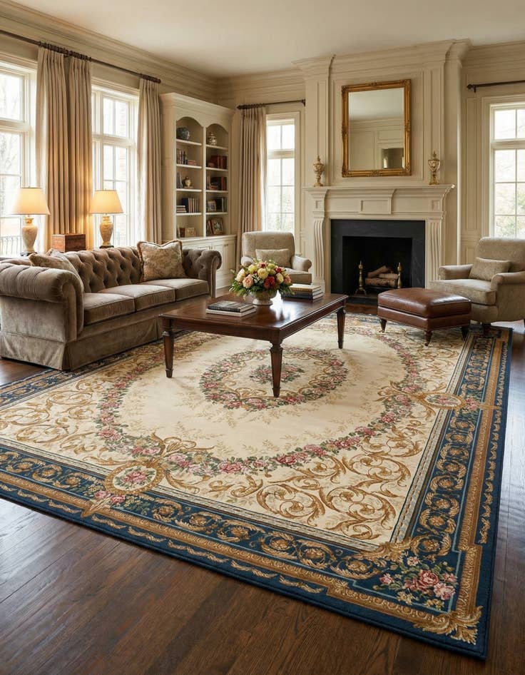 Detail image of 10' x 14'  Washable Traditional Indoor / Outdoor Rug