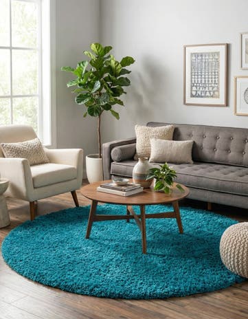 7' x 7' Solid Shag Round Rug