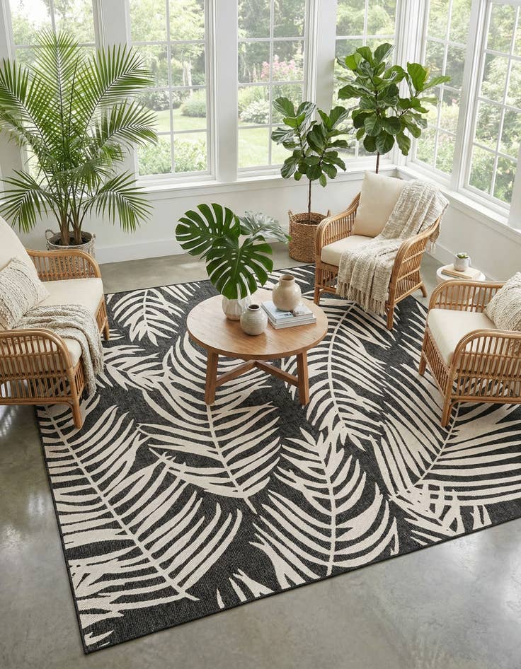 Detail image of 10' x 10'  Washable Botanical Indoor / Outdoor Square Rug