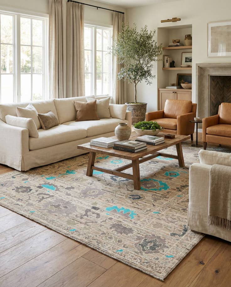 Detail image of 8' 6 x 10' 6 Hand Knotted Oushak Wool Rug
