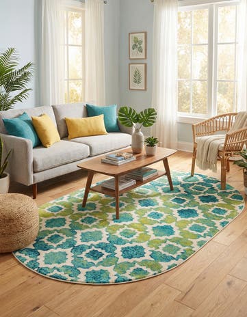 Blue Azalea Oval Rug