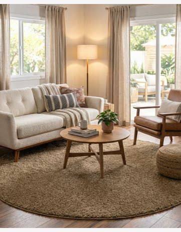 Khaki Soft Solid Shag Round Rug