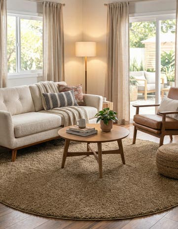 Khaki Soft Solid Shag Round Rug