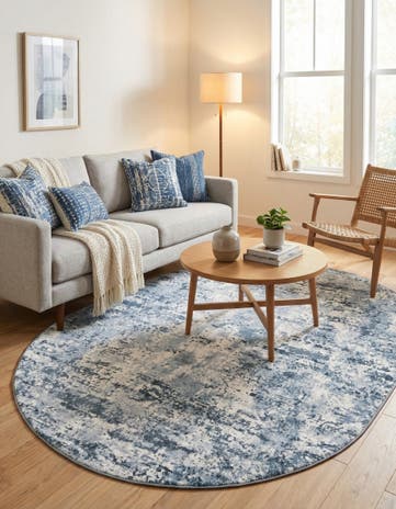 Vintage Blue Aurora Oval Rug