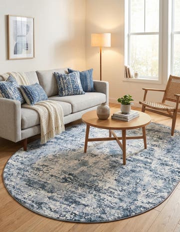 Vintage Blue Aurora Oval Rug