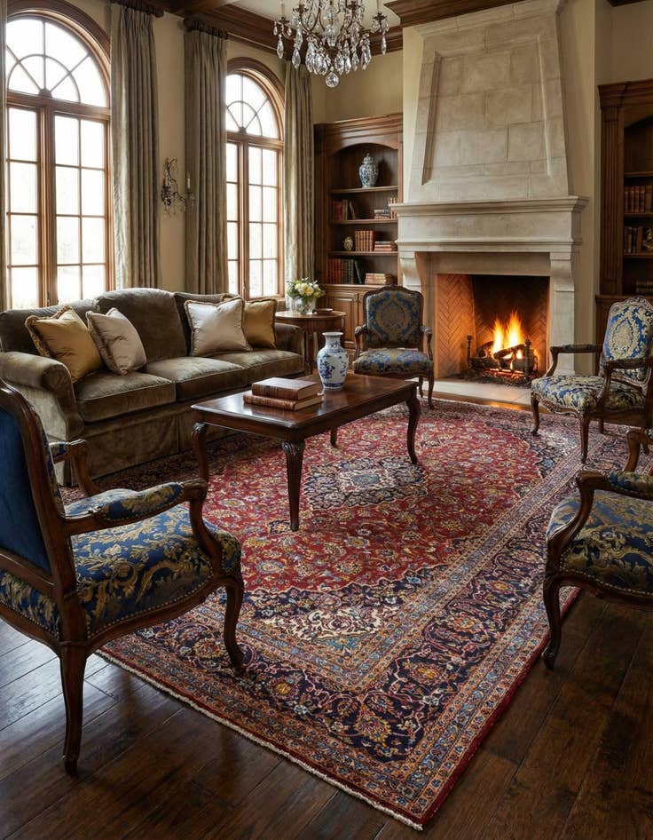 Detail image of 9' 10 x 13'  Hand Knotted Kashan Persian Wool Rug