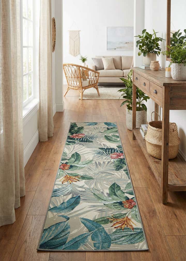 2' 7 x 10' Easy-Clean Botanical Indoor / Outdoor Runner Rug