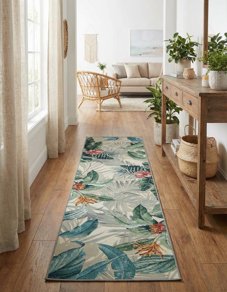 Detail image of 2' 7 x 10'  Washable Botanical Indoor / Outdoor Runner Rug