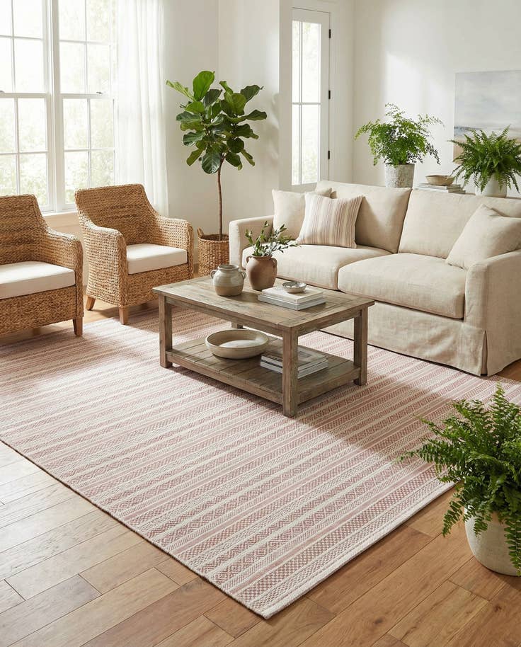 Detail image of 7' 10 x 11' Easy-Clean Striped Indoor / Outdoor Rug