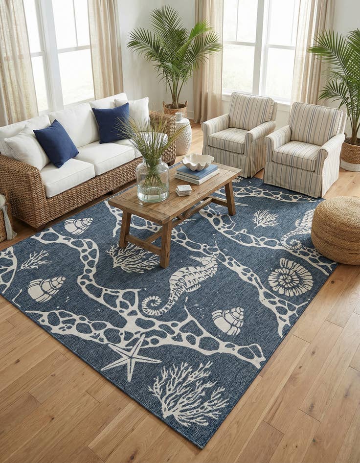 Detail image of  7' 10 x 10'  Washable Coastal Indoor / Outdoor Rug
