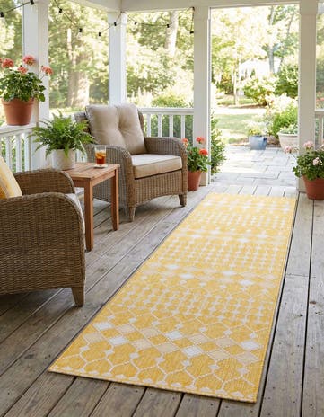 Yellow Easy-Clean Lattice Indoor / Outdoor Runner Rug