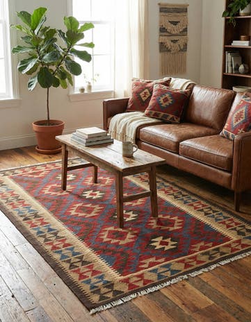 5' 2 x 8' Hand Woven Kilim Maymana Wool Rug