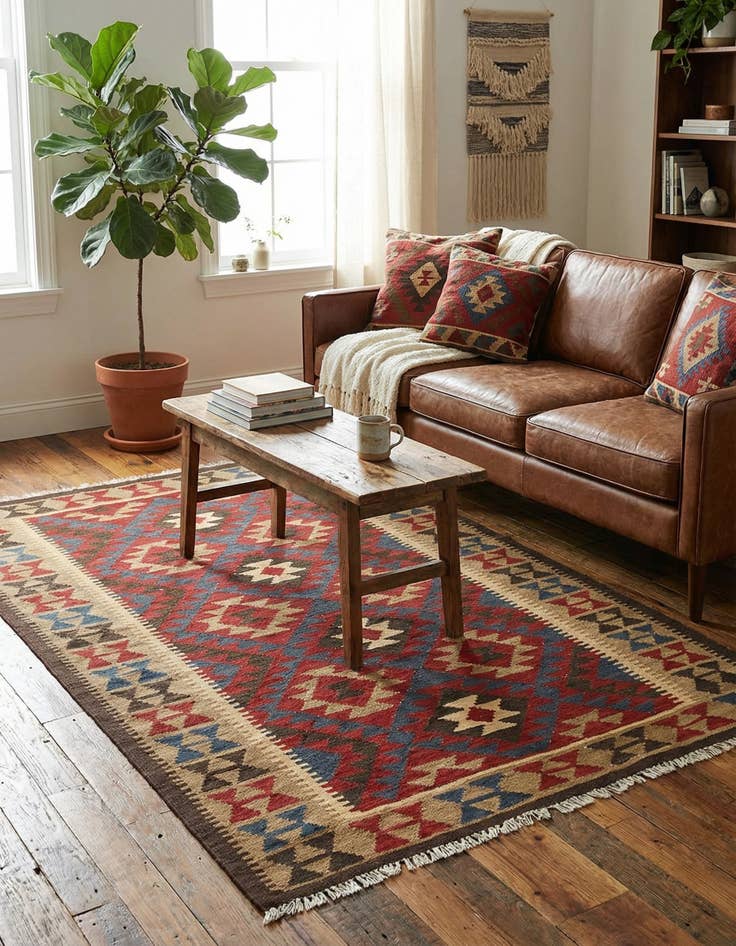 Detail image of 5' 2 x 8'  Hand Woven Kilim Maymana Wool Rug