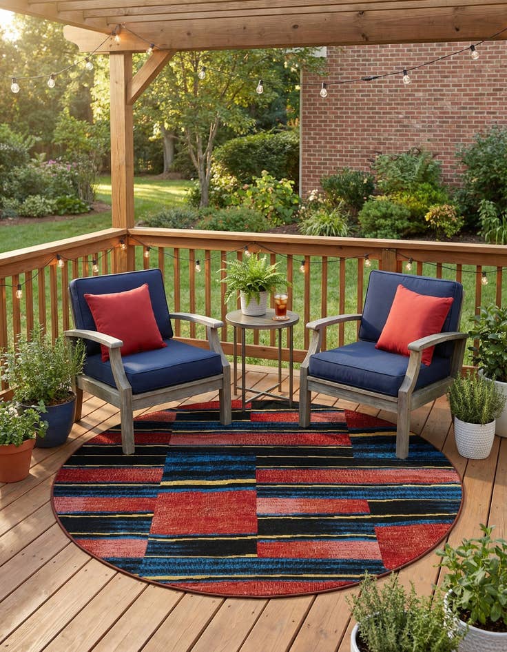 Detail image of 5' x 5'  Washable Modern Indoor / Outdoor Round Rug