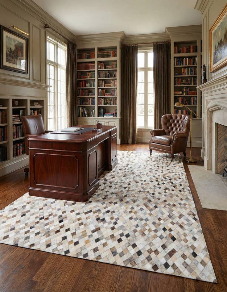 Detail image of  6' 7 x 9' 11 Cowhide Stocks Rug