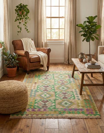 3' 9 x 5' 9 Hand Woven Kilim Maymana Wool Rug