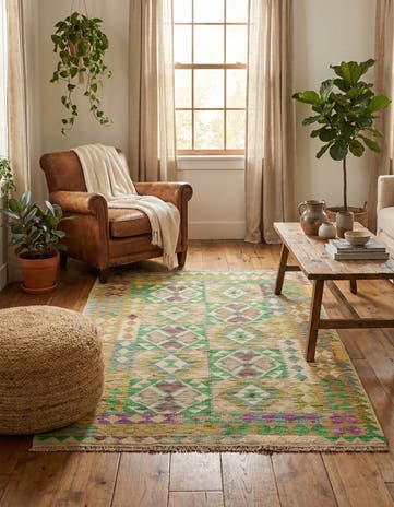 3' 9 x 5' 9 Hand Woven Kilim Maymana Wool Rug