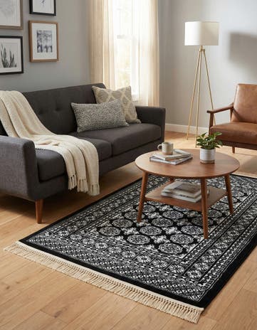 Black and White Bokhara Rug