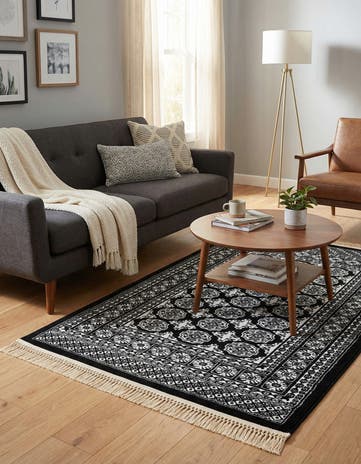 Black and White Bokhara Rug