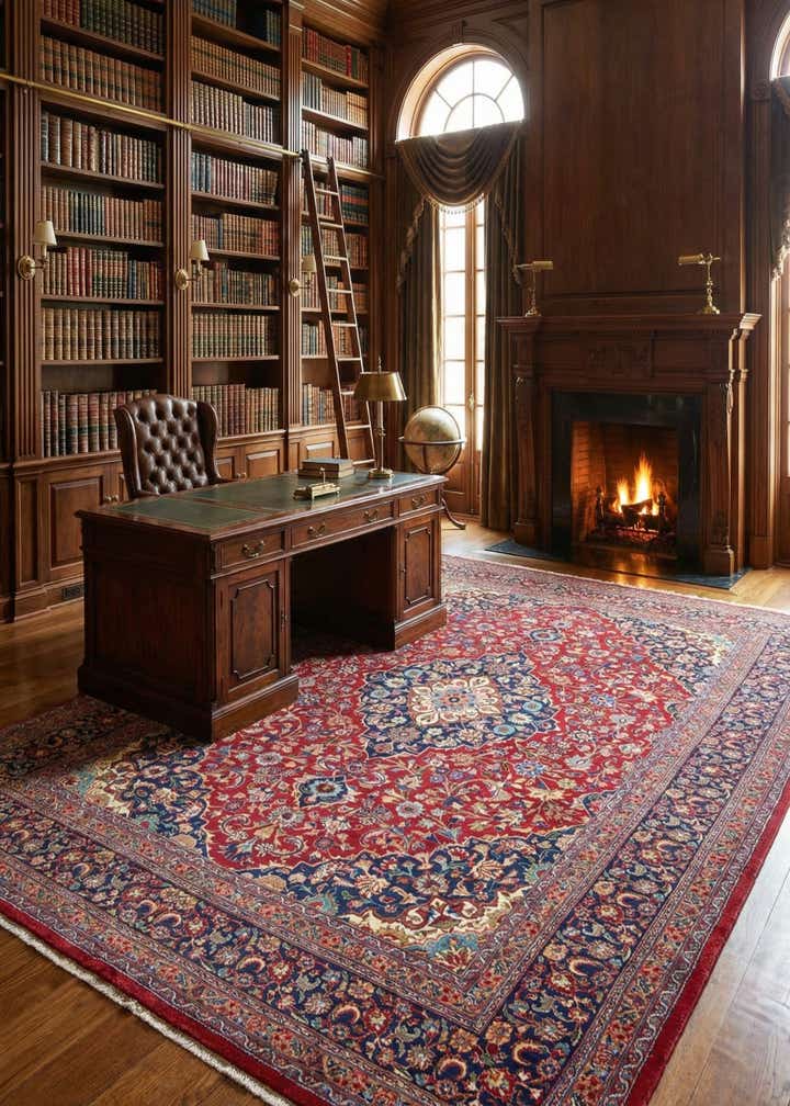 9' 7 x 12' 10 Hand Knotted Mashad Persian Wool Rug