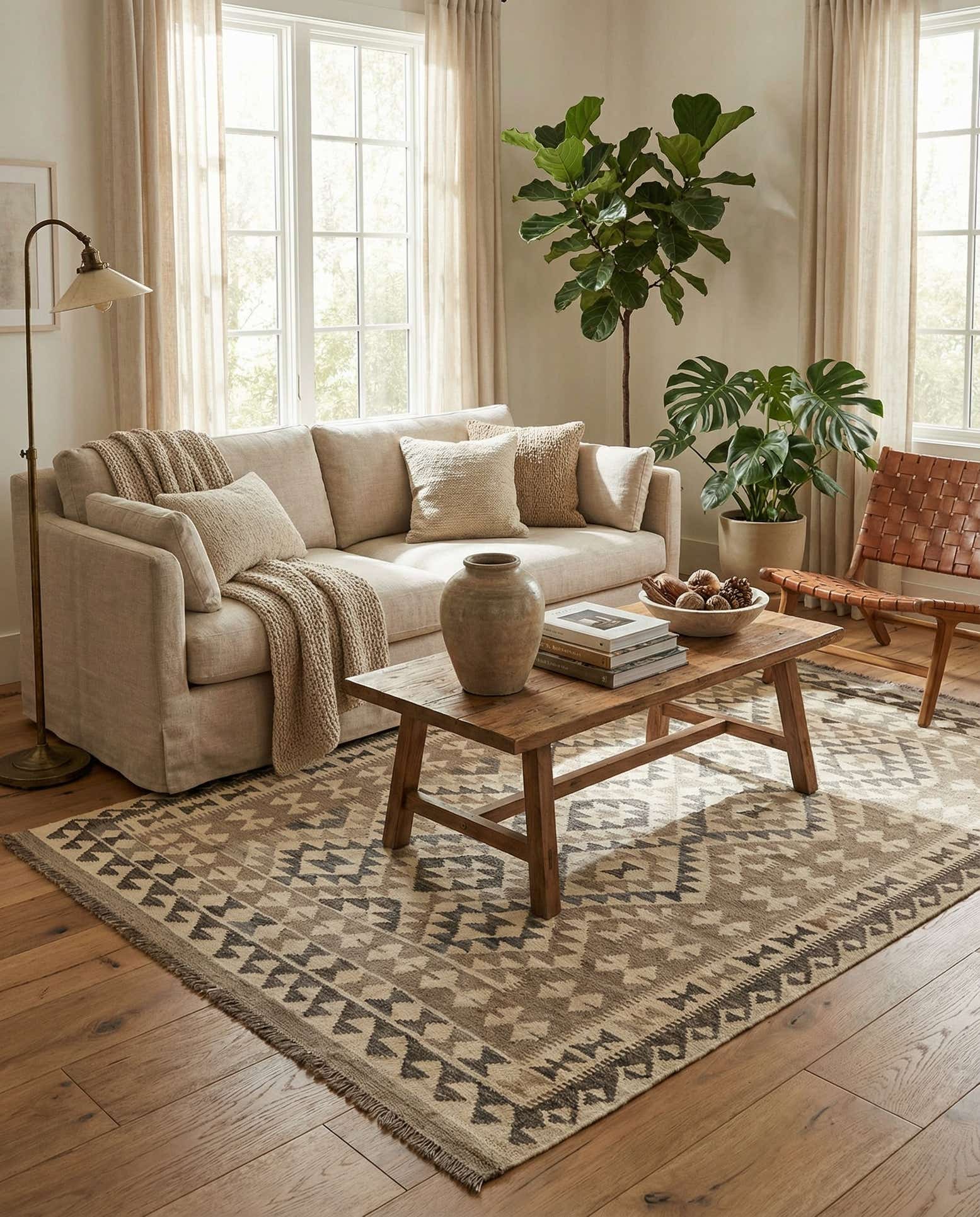 4' 11 x 6' 8 Hand Woven Kilim Maymana Wool Rug