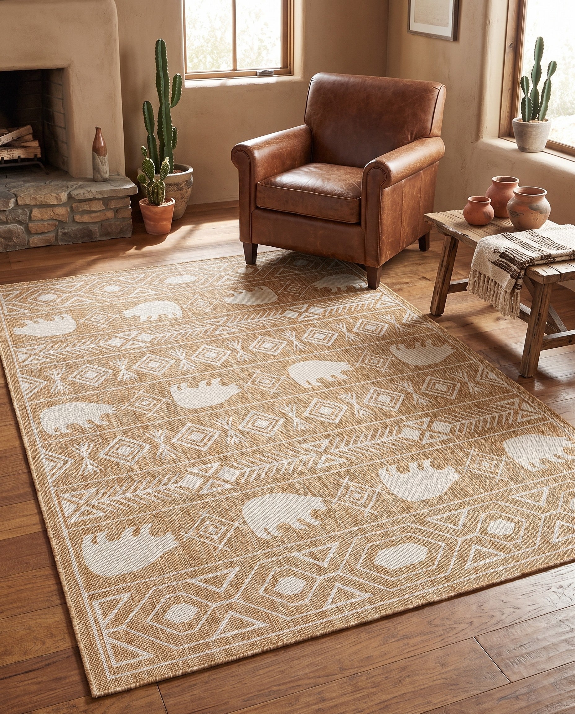 5' 3 x 7' Easy-Clean Southwestern Indoor / Outdoor Rug
